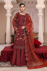 JJ EMBELLISH BY JANIQUE LUXURY EMBROIDERED UNDTITCHED SUIT D-007 Red Stone